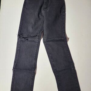 Nasty Gal Strike A pose Distressed Mom Jeans Washed Black Size US 2 NWT